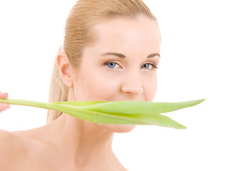 Image showing woman with green leaf