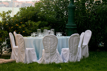 Image showing Table setting on lawn