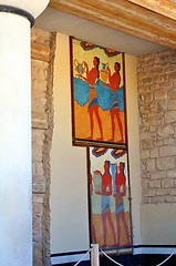 Image showing Ancient ruins and frescos at the Knossos Palace in Crete