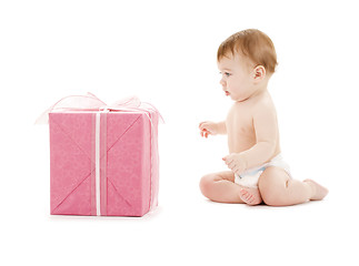 Image showing baby boy with big gift box