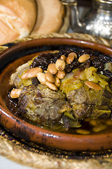 Image showing moroccan food tagine lamb with raisins almonds onions