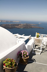 Image showing incredilbe santorini greek island view of volcano and aegean sea