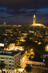 Image showing Hassan II mosque in Casablanca Morocco Africa night scene