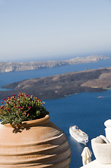 Image showing view of volcanic islands of santorini greece 