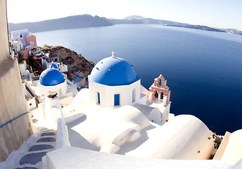 Image showing santorini greek island scene with blue dome churches