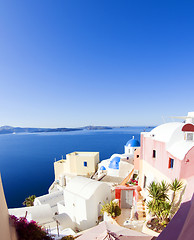 Image showing santorini greek island scene with blue dome churches