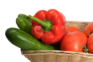 Image showing Basket with vegetables on white background with clipping path