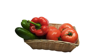 Image showing Basket with vegetables on white background