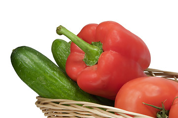 Image showing Basket with vegetables on white background with clipping path