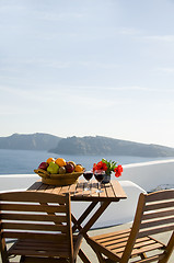 Image showing view from house patio of volcanic islands of santorini