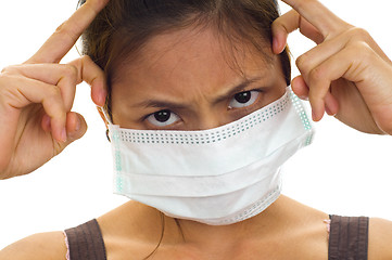 Image showing protective face mask on asian woman