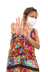 Image showing protective face mask on asian woman