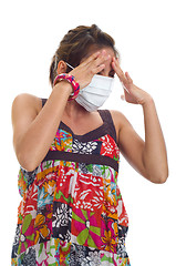 Image showing protective face mask on asian woman