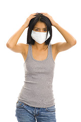 Image showing protective face mask on asian woman