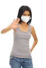 Image showing protective face mask on asian woman