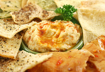 Image showing Pita Crisps And Hommus 