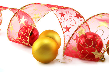 Image showing Xmas Baubles And Ribbon