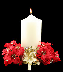 Image showing Christmas Candle Red Flowers