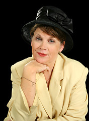 Image showing Pensive Woman In Black Hat