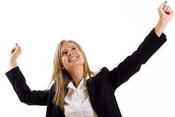 Image showing attractive businesswoman winning