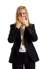 Image showing businesswoman in the Speak No Evil pose