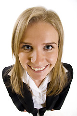 Image showing wide angle picture of an attractive businesswoman smiling