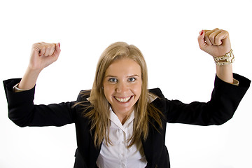 Image showing attractive businesswoman winning