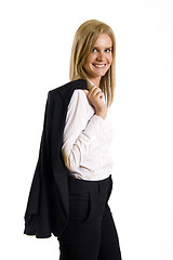 Image showing attractive businesswoman standing on a white background