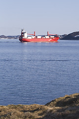 Image showing Red container ship