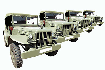 Image showing Vintage Military Cars 40's in Row