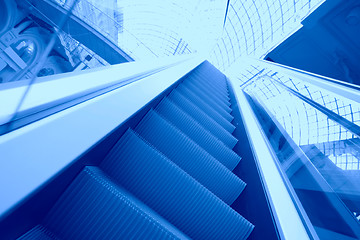 Image showing Blue escalator