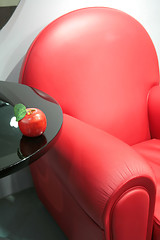 Image showing red armchair and apple