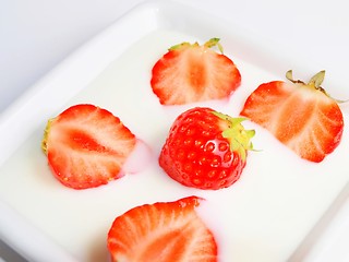 Image showing Strawberries in yogurt
