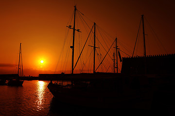 Image showing Yacht harbour sunset