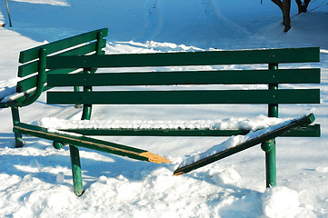 Image showing Broken Park Bench