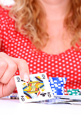 Image showing woman playing poker