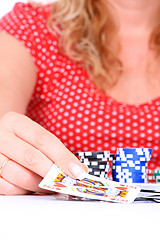 Image showing woman playing poker