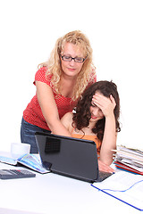 Image showing young girl with laptop do homework