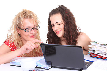 Image showing young girl with laptop do homework