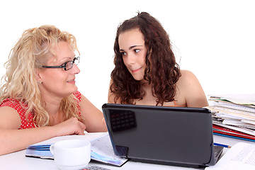 Image showing young girl with laptop do homework