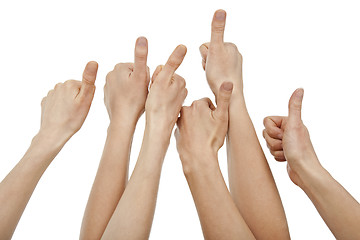 Image showing Many hands giving thumbs up