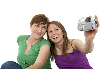 Image showing Two young women taking a self-portrait