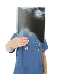 Image showing Nurse behind an x-ray image