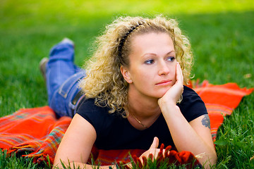 Image showing woman on green grass