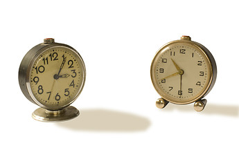 Image showing two old alarm clocks