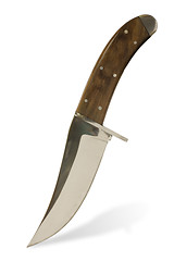 Image showing Hunting knife made of stainless steel with wooden handle