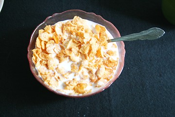 Image showing Bowl of cereal with spoon