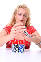 Image showing woman playing poker