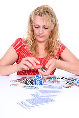 Image showing woman playing poker