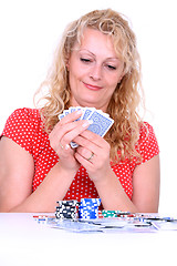 Image showing woman playing poker